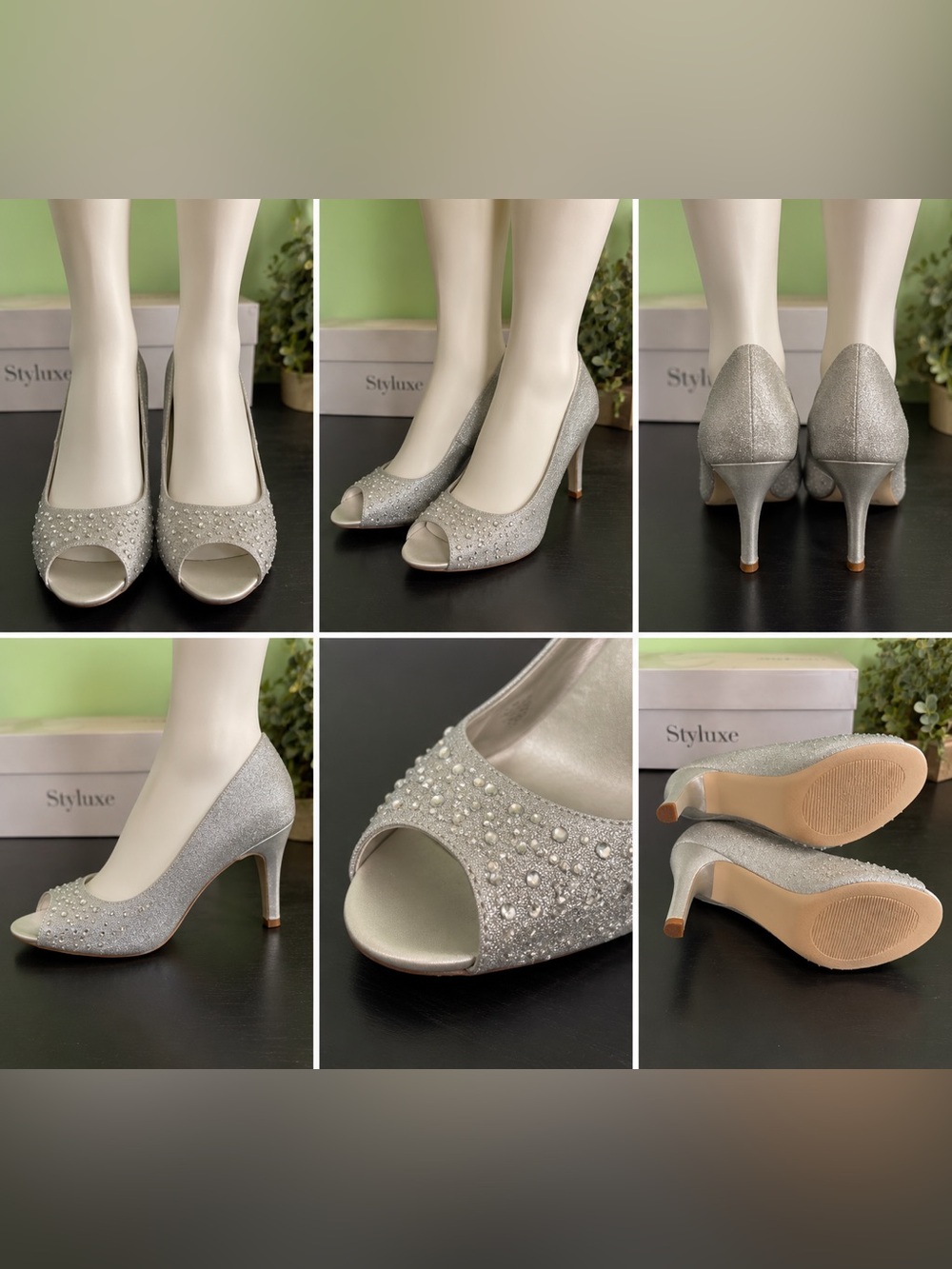 Silver Peep Toe Heels